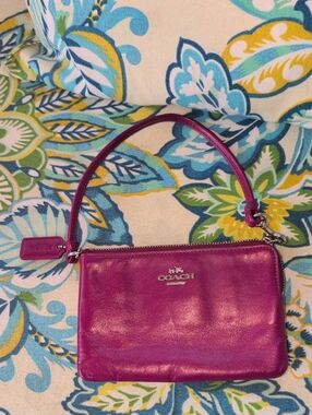 Coach Fuchsia ( Pink Purple) Leather Wristlet